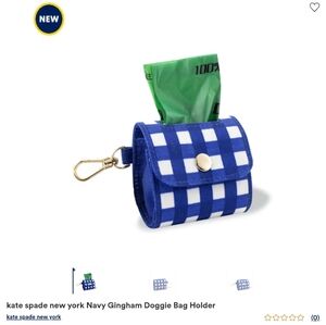 NWT: KATE SPADE NEW YORK; NAVY & WHITE GINGHAM, LEASH/COLLAR DOGGIE BAG …